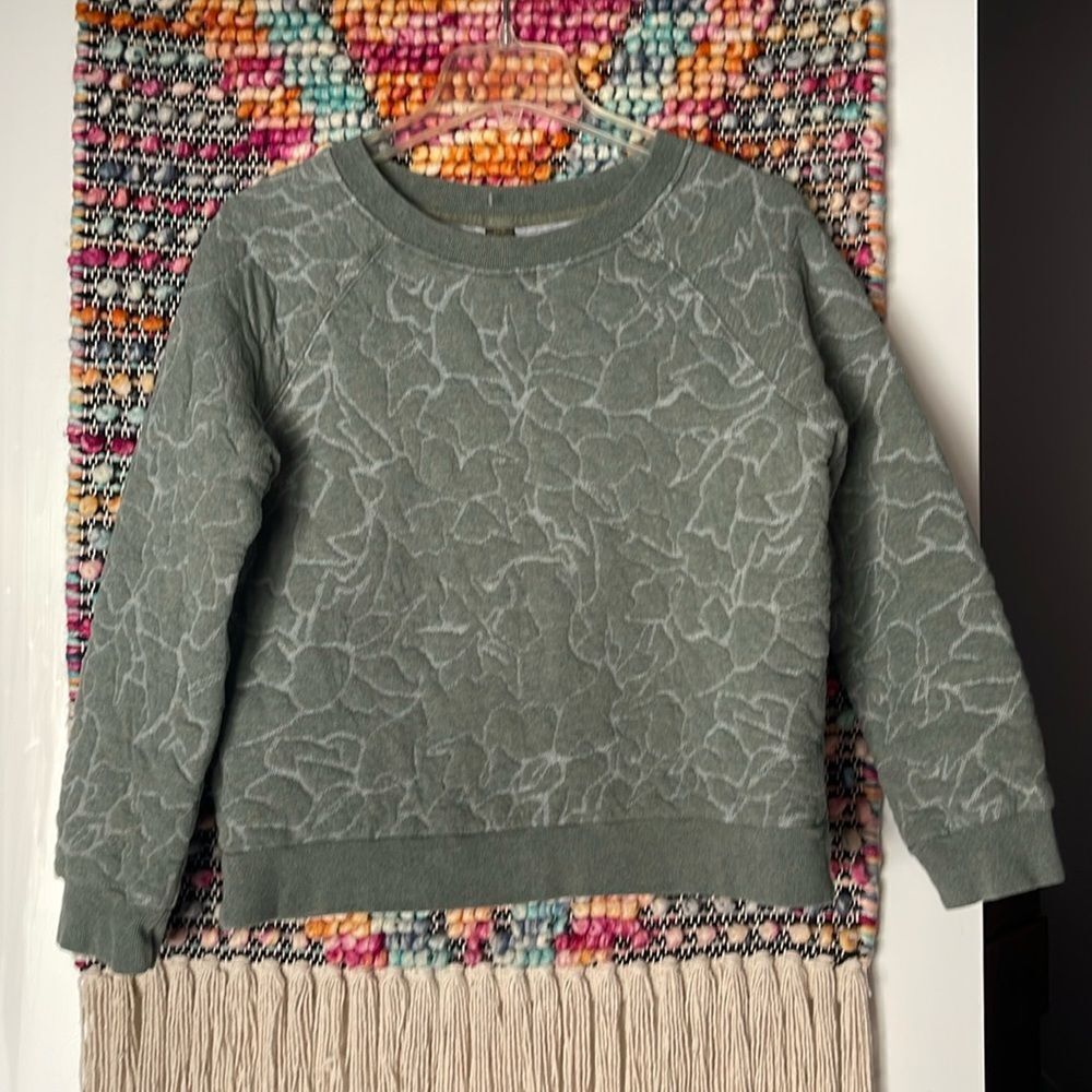 So cute!  Quilted Prana sweatshirt.  Great color, sage green.  Good condition.